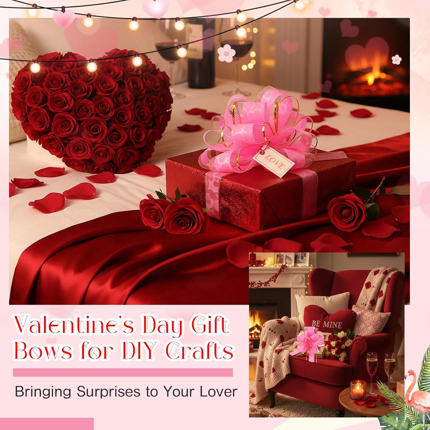 Poen 36 Pcs Valentines Day Pull Bows for Gift Wrapping 6 Inch Large Heart Ribbon Gifts Bows for DIY Crafts Wedding Baskets Valentines Easter Holiday Birthday Party Decoration(Pink) - Image 3