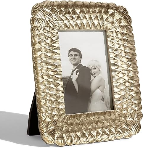 Sonefreiy Marco de fotos dorado de 4 x 6, marco de fotos de resina para colgar en la pared y el escritorio, moderno marco de 4 x 6 pulgadas, patrón