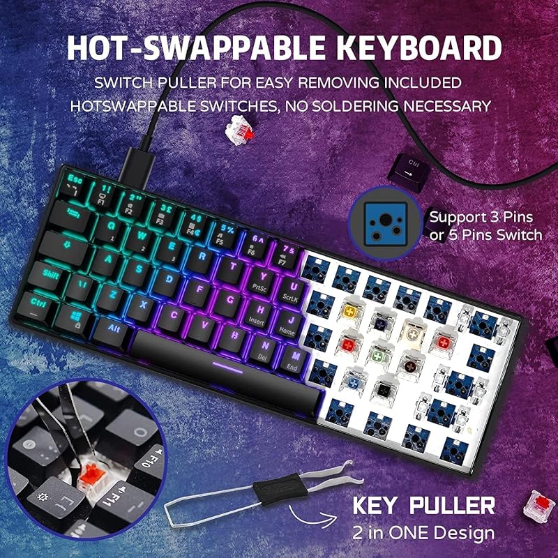 RK ROYAL KLUDGE RK61 RGB 60% Mechanikus Gaming Billentyűzet Wireless Bluetooth Kék Switch