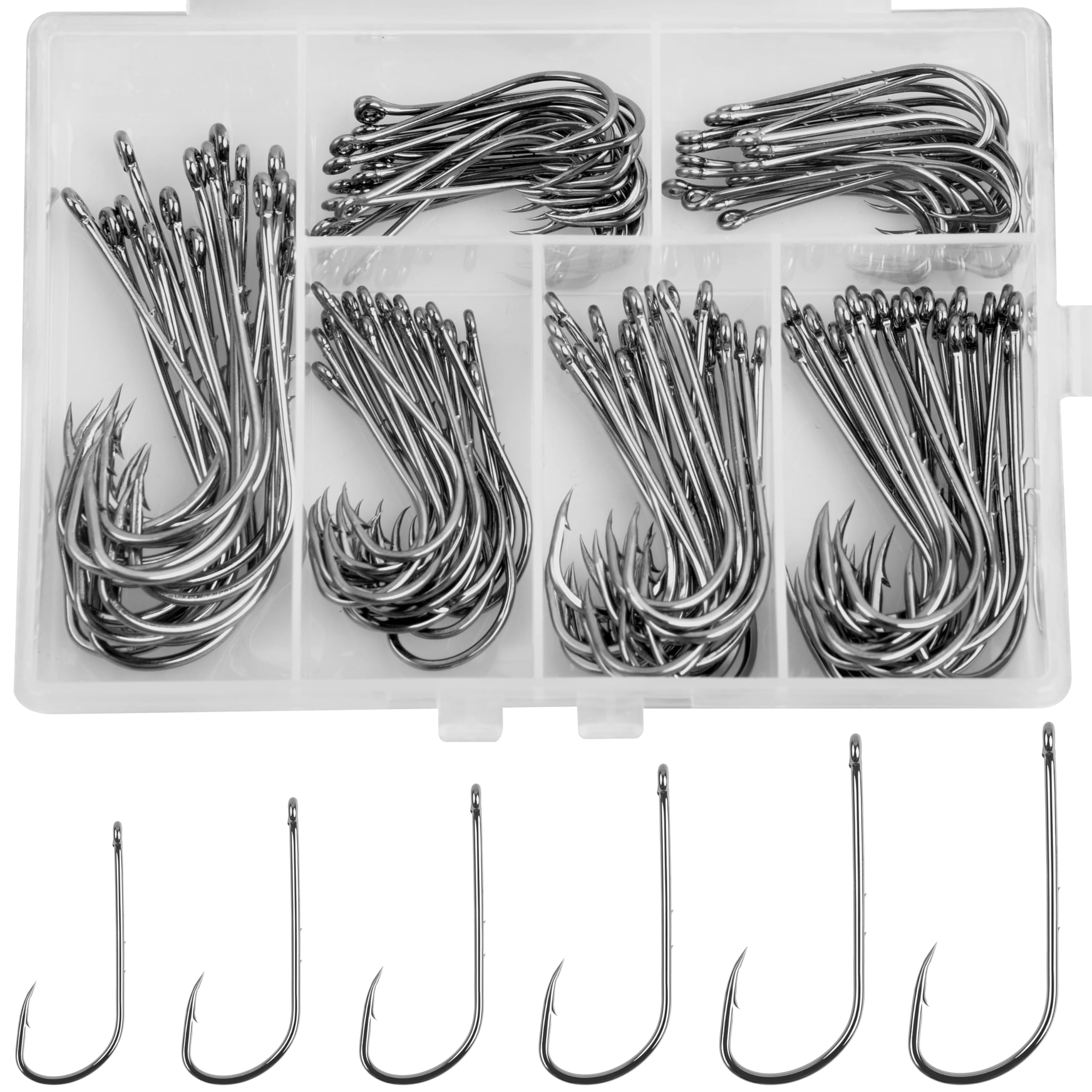 Baitholder Fishing Hooks Kit-120pcs Baitholder Hooks with 2 Barbs Worm Jig Hooks Closed Eye Long Shank Bait Holders Fish Hooks for Fishing Rigs Freshwater Saltwater