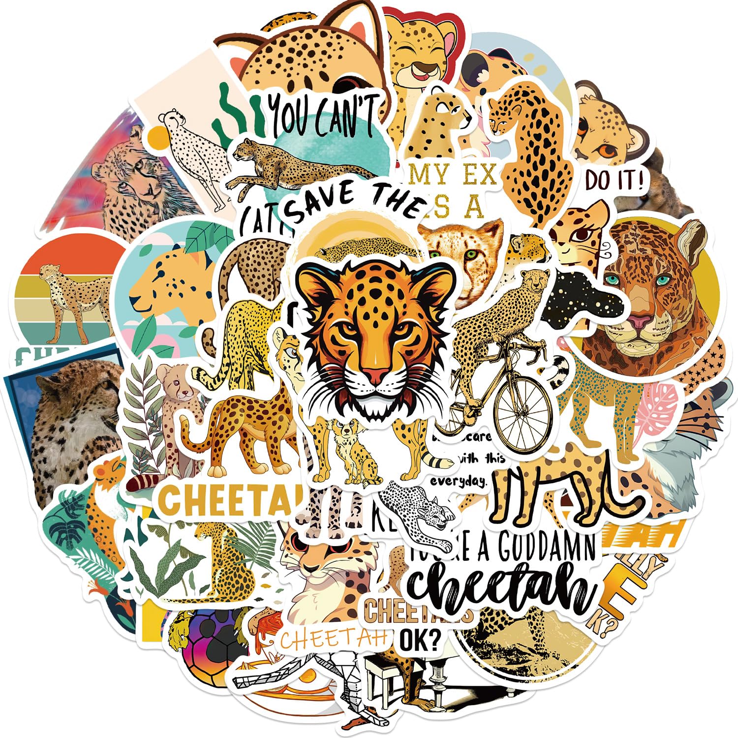 Cheetah Stickers for Laptop (50 PCS),Gift for Children Teens Adults Girl Boys,Waterproof Stickers for Water Bottle,Cheetah Vinyl Stickers for Scrapbook,Skateboard,Bike,Phone,Dairy