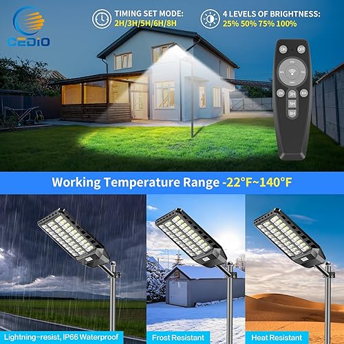 Miniatura 6 de CEDIO Luces solares para exteriores, luces solares IP66, impermeables, luz de calle LED, del anochecer al amanecer, luz de inundación con sensor de