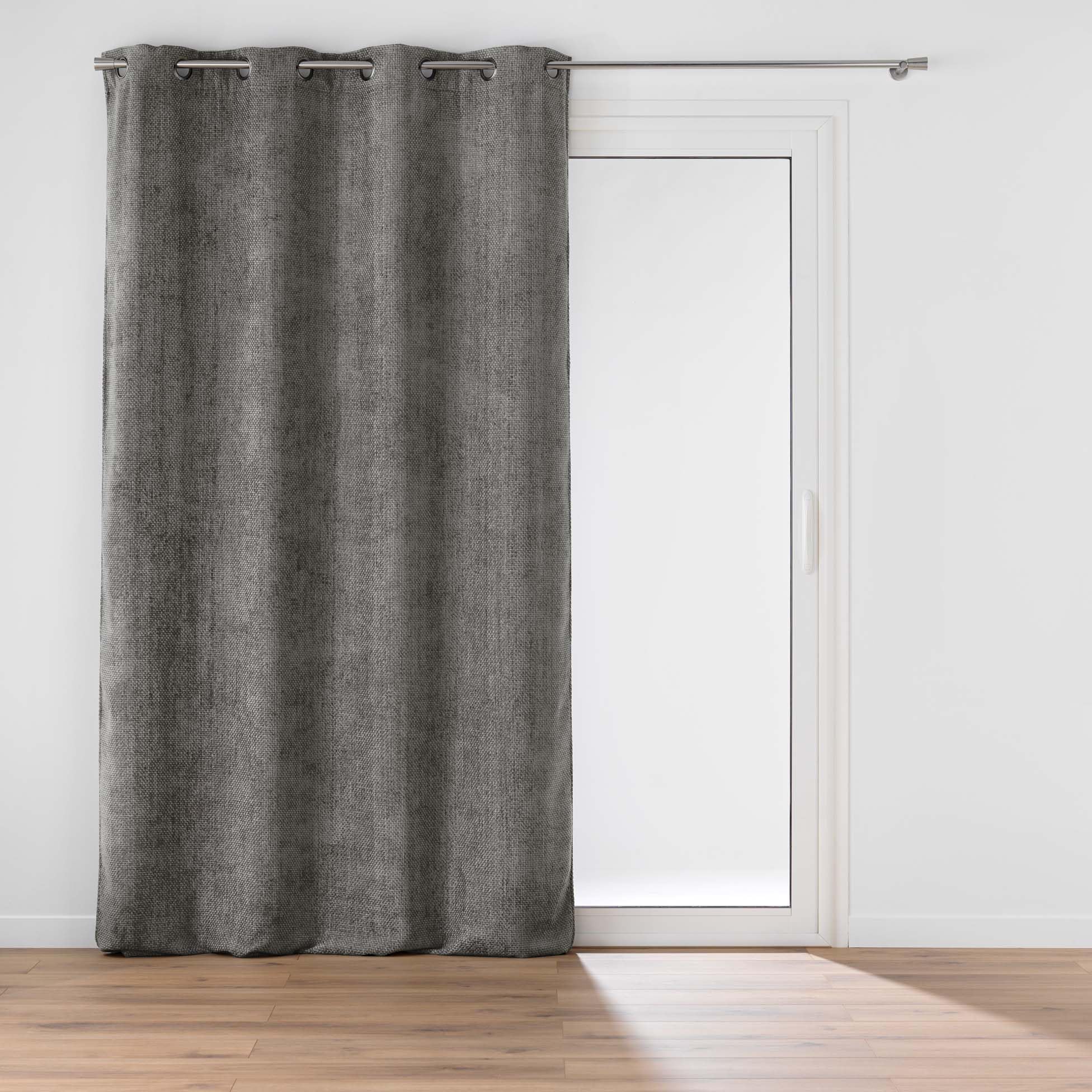 Douceur d'Intérieur, Rideau à Oeillets (140 x 260 cm) Leo Anthracite, Velours Chenillé