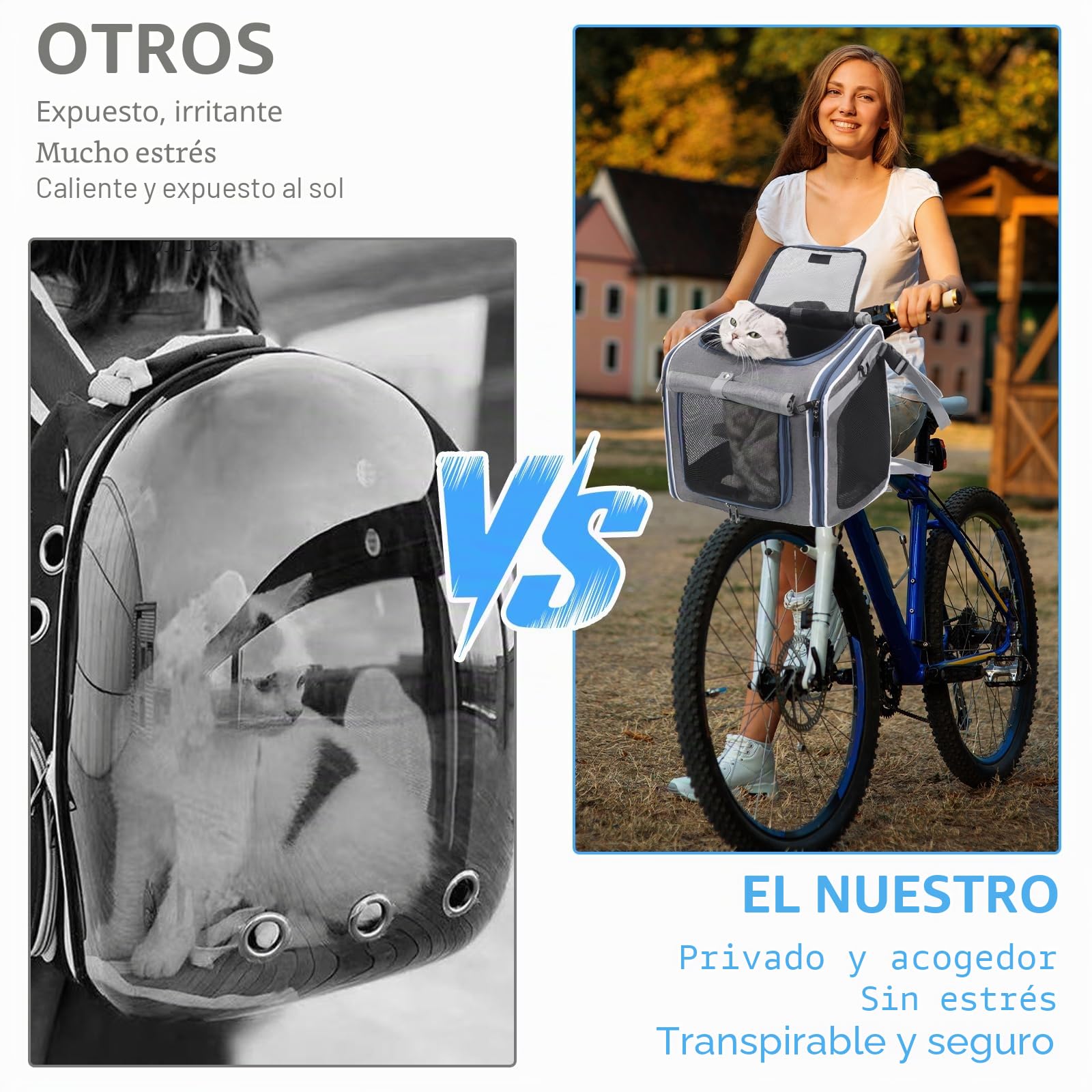 Cesta de Bicicleta para Perro, Canasta de Bicicleta Plegable con Ventanas de Malla Mochila para Mascotas para Perros y Gatos hasta 10KG