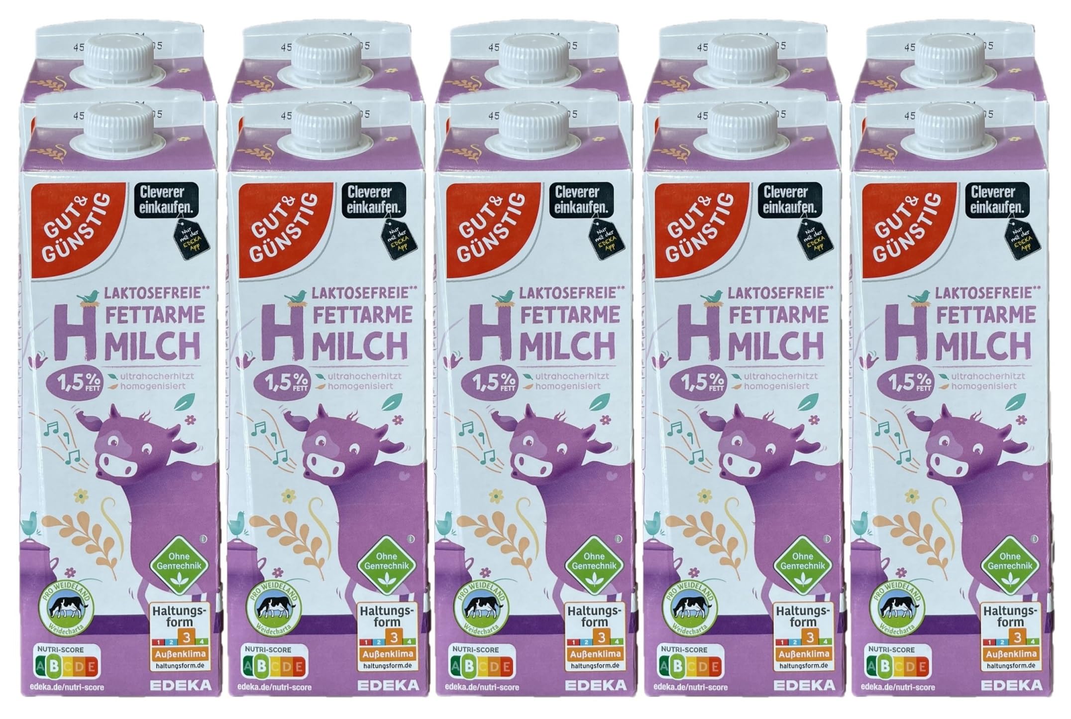 H-O Gut & Günstig Laktosefreie H-Vollmilch mit 1,5% Fett 10 x 1l