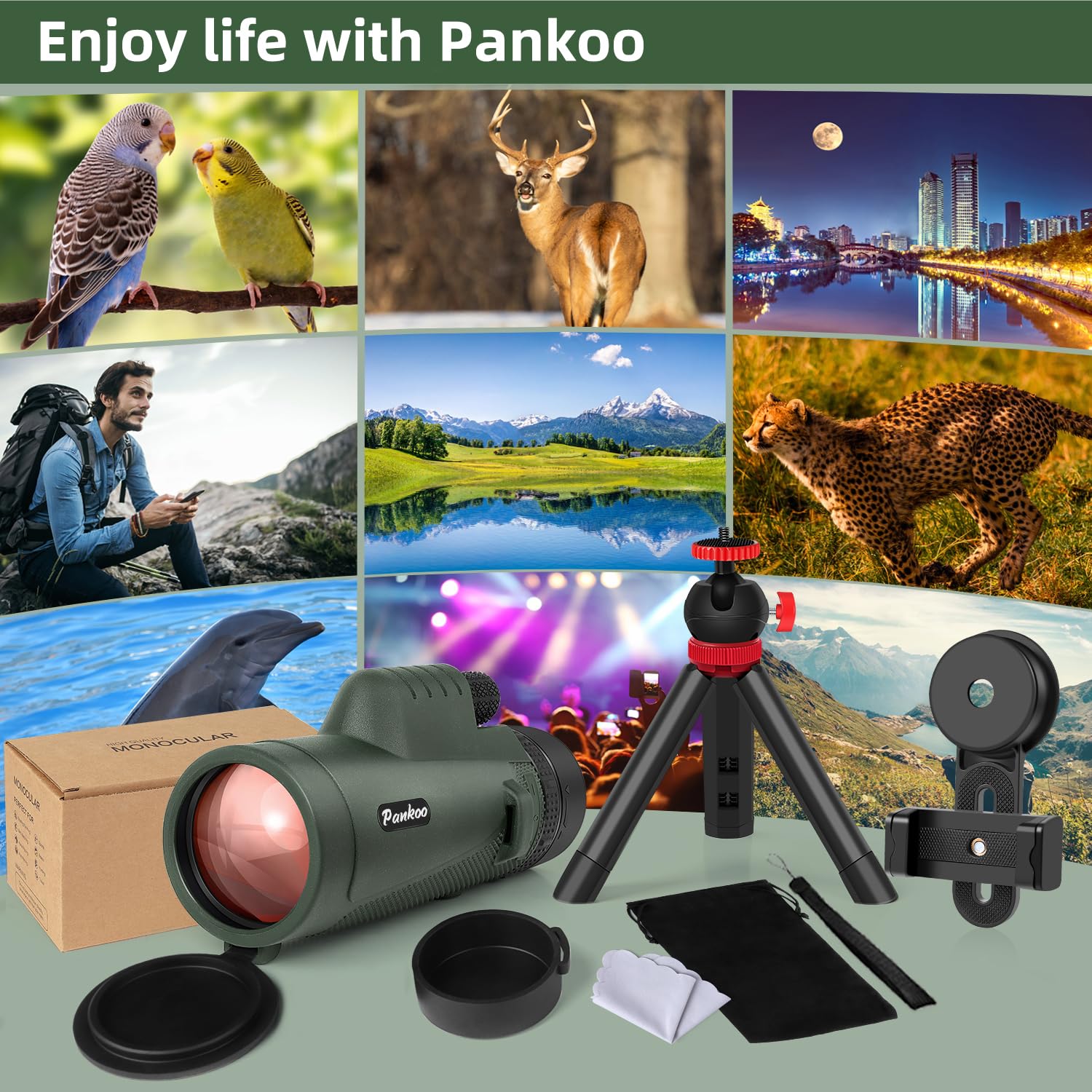 Telescopio monoculare con supporto per smartphone e treppiede aggiornato, 2025 BAK4 Prisma FMC Monoculari per adulti, HD cannocchiale monoculare per bird watching, escursionismo, concerto, campeggio