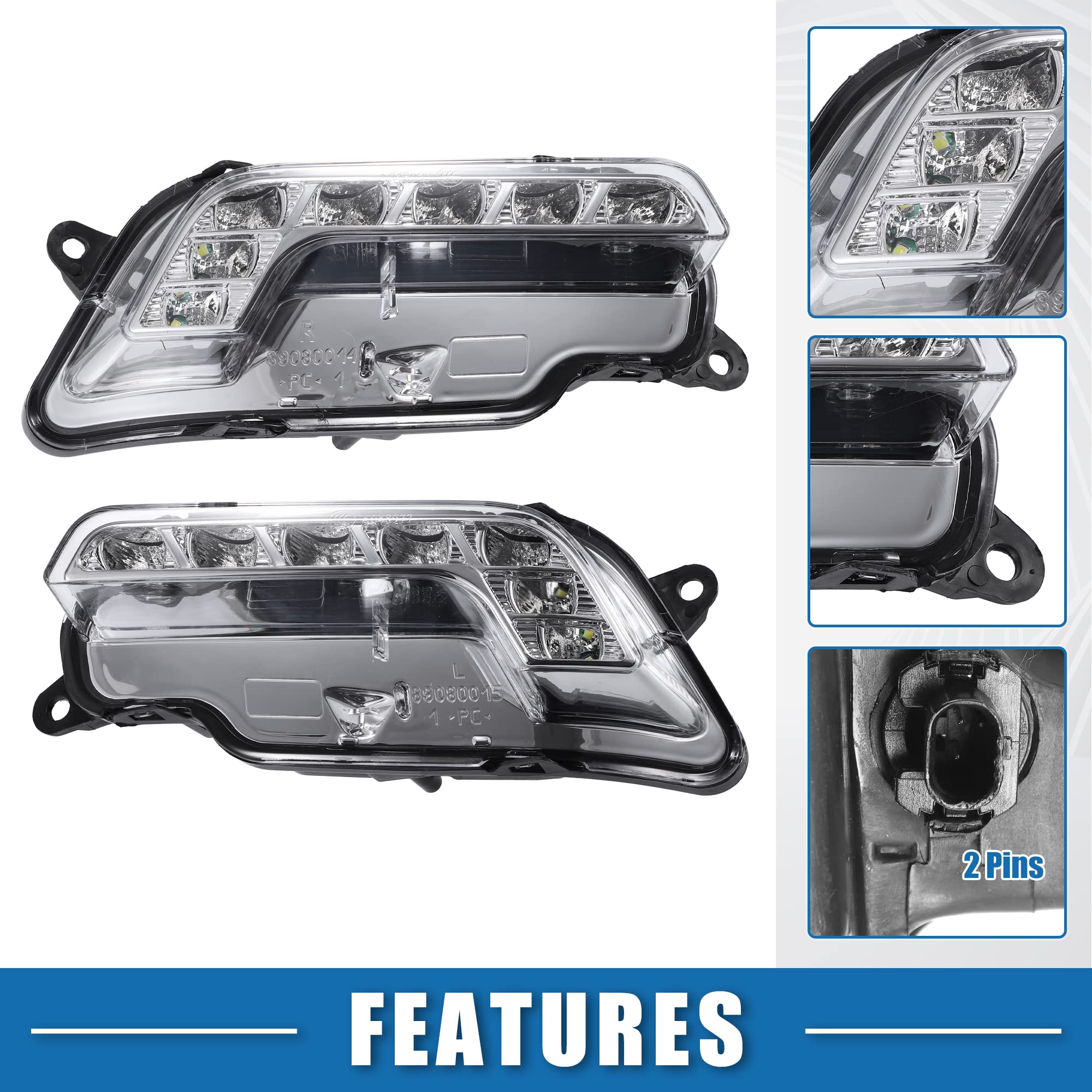 A ABSOPRO Luz De Circulación Diurna LED Para Mercedes-Benz E350 10-16 1 Par | Plástico, Luz Blanca, Carcasa Negra, 13.5V, 11W, 25.5x9.5x10.5cm, OE:2128200756/856, Para E550 10-16, Para E63 para AMG 10-15