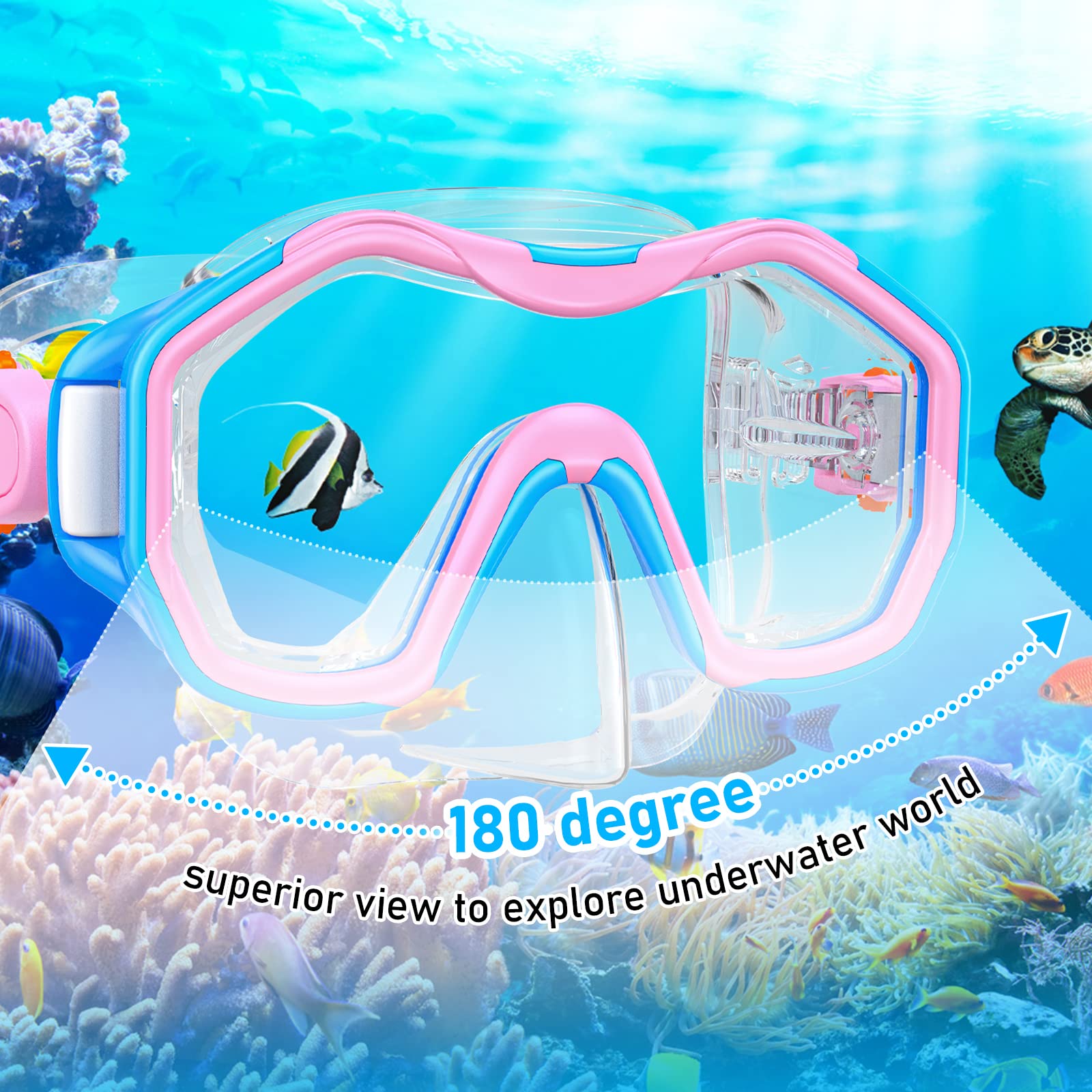 Maschera Snorkeling Bambini Set, Maschera Da Snorkeling Con Maschera e Boccaglio, Maschera Subacquea Anti-Fog & Anti-Perdite Panoramica 180° Per Ragazzi e Ragazze Dai 5 Ai 12 Anni, Snorkel Set