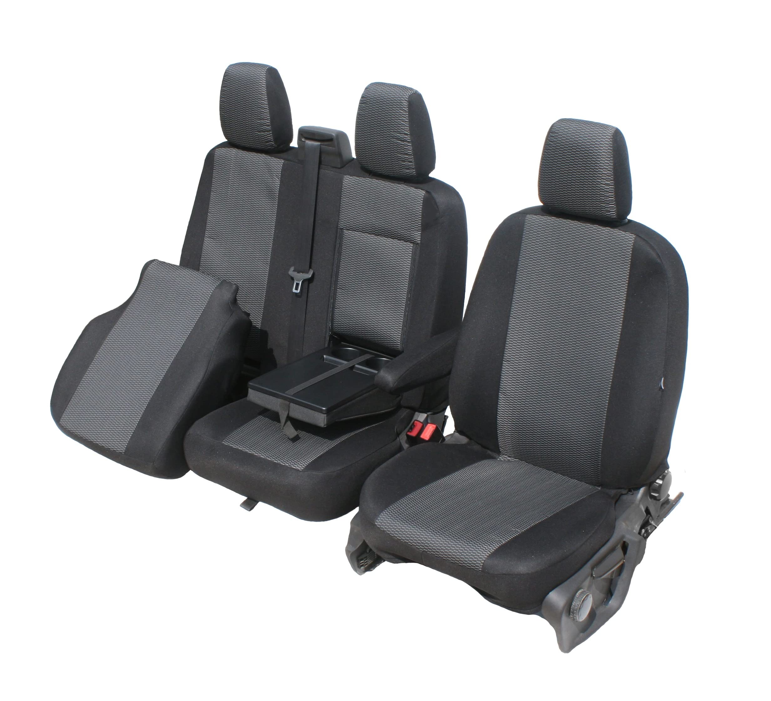Kegel-Blazusiak Coprisedili per Ford Transit dal 2014 e dal 2019, nero, grigio, poliestere, chiffon, adatti per furgoni, novità, su misura, adatti per sedili riscaldati