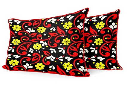 DreamVio Jute Fabric Printed Decorative Pillow/Throw/Cushion Covers for Living Room, Bed Room, Sofa,Chairs,Pillow Cases, Pillow Covers Set of 2, Size 12x18 Inches Style222