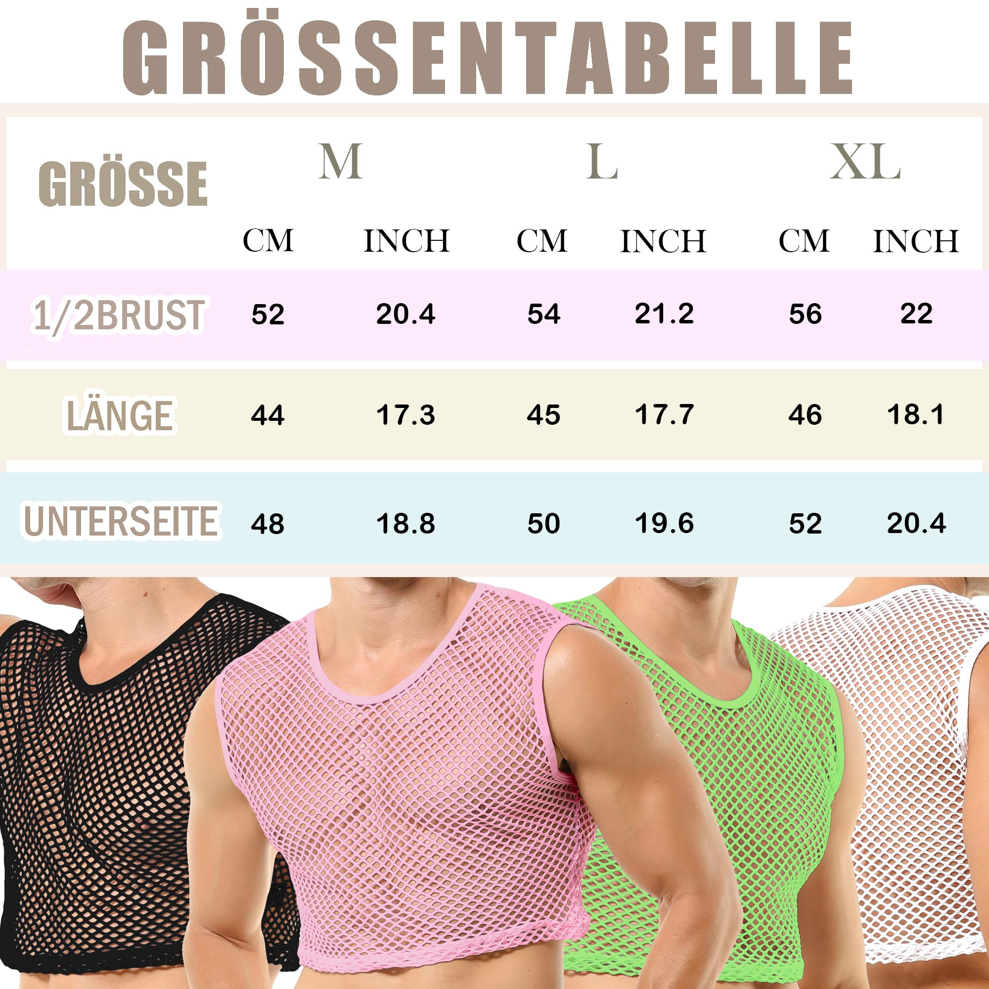 QiaTi Camisetas de malla para hombre, cuello redondo transparente, sin mangas, sexy