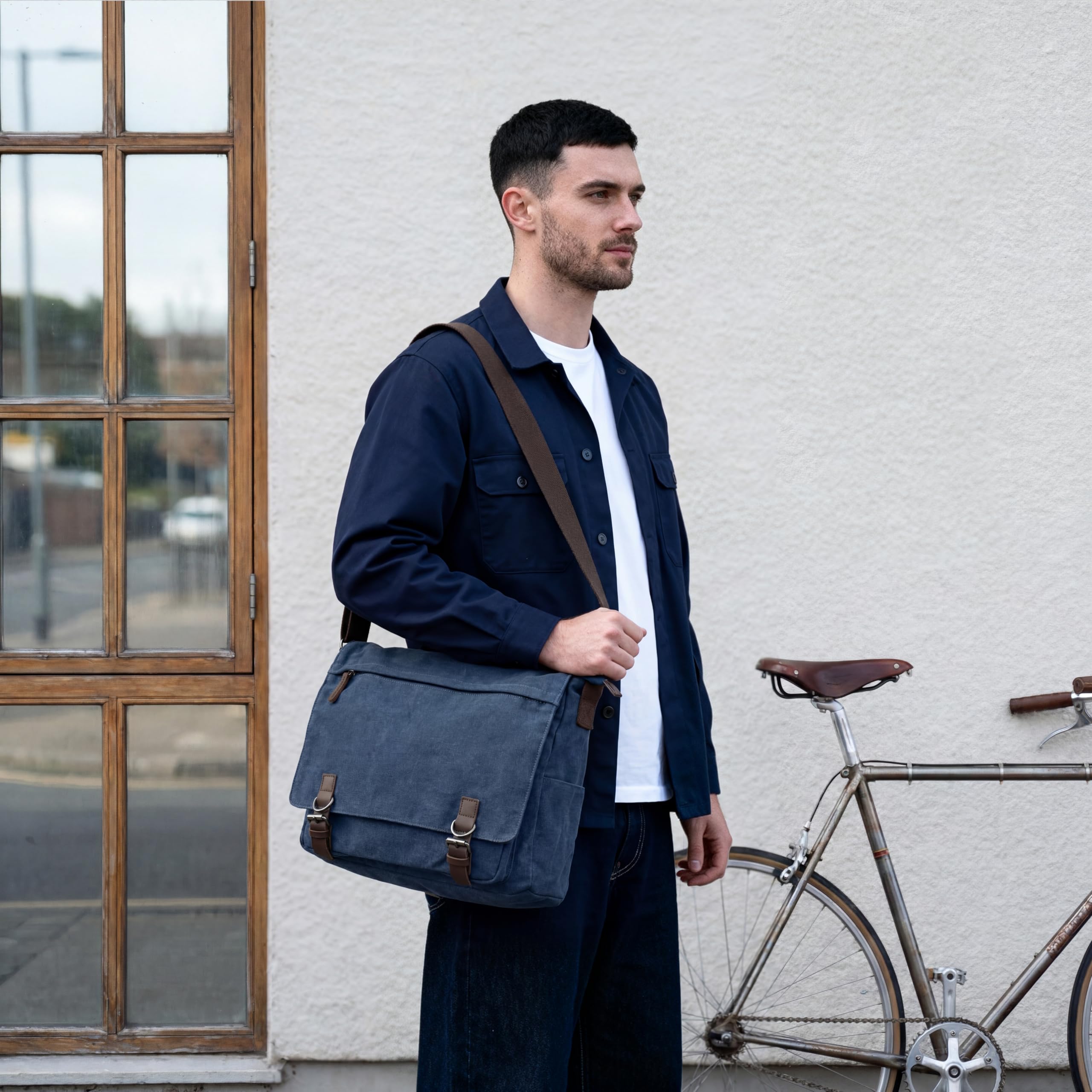 Trendhim Borsa messenger in tela blu denim da uomo, elegante borsa a tracolla con tasche multiple, perfetta compagna di viaggio per lavoro, scuola e uso quotidiano, design resistente e leggero
