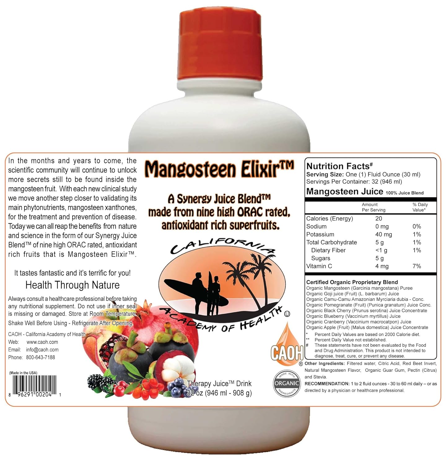 Mangosteen Elixir - Organic Mangosteen Juice Blend from CAOH® (6-32 oz Bottles)