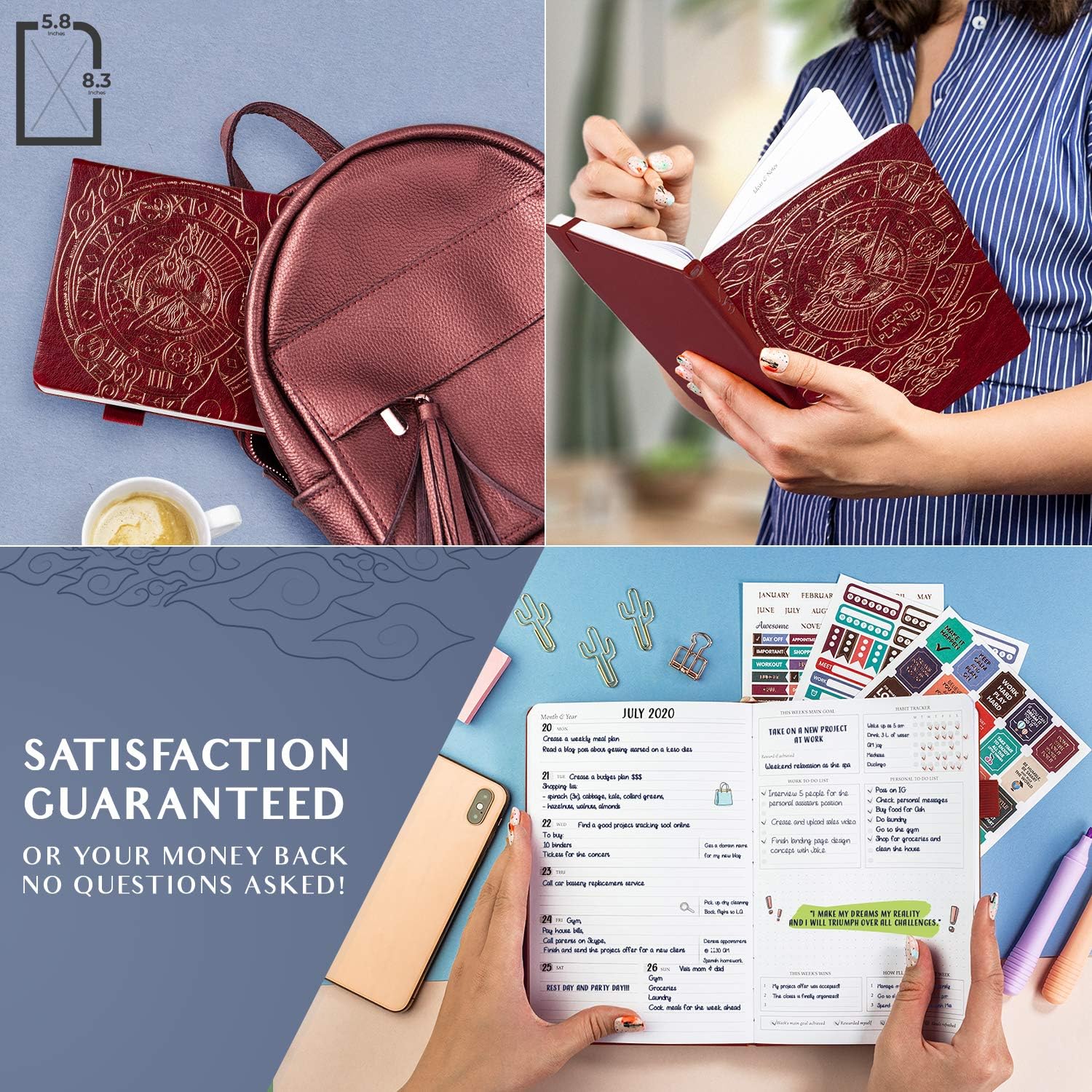 Legend Planner – Deluxe Weekly & Monthly Life Planner to Hit Your Goals & Live Happier. Organizer Notebook & Productivity Journal. A5 Hardcover, Undated – Start Any Time + Stickers – Wine Red Gold : Office Products