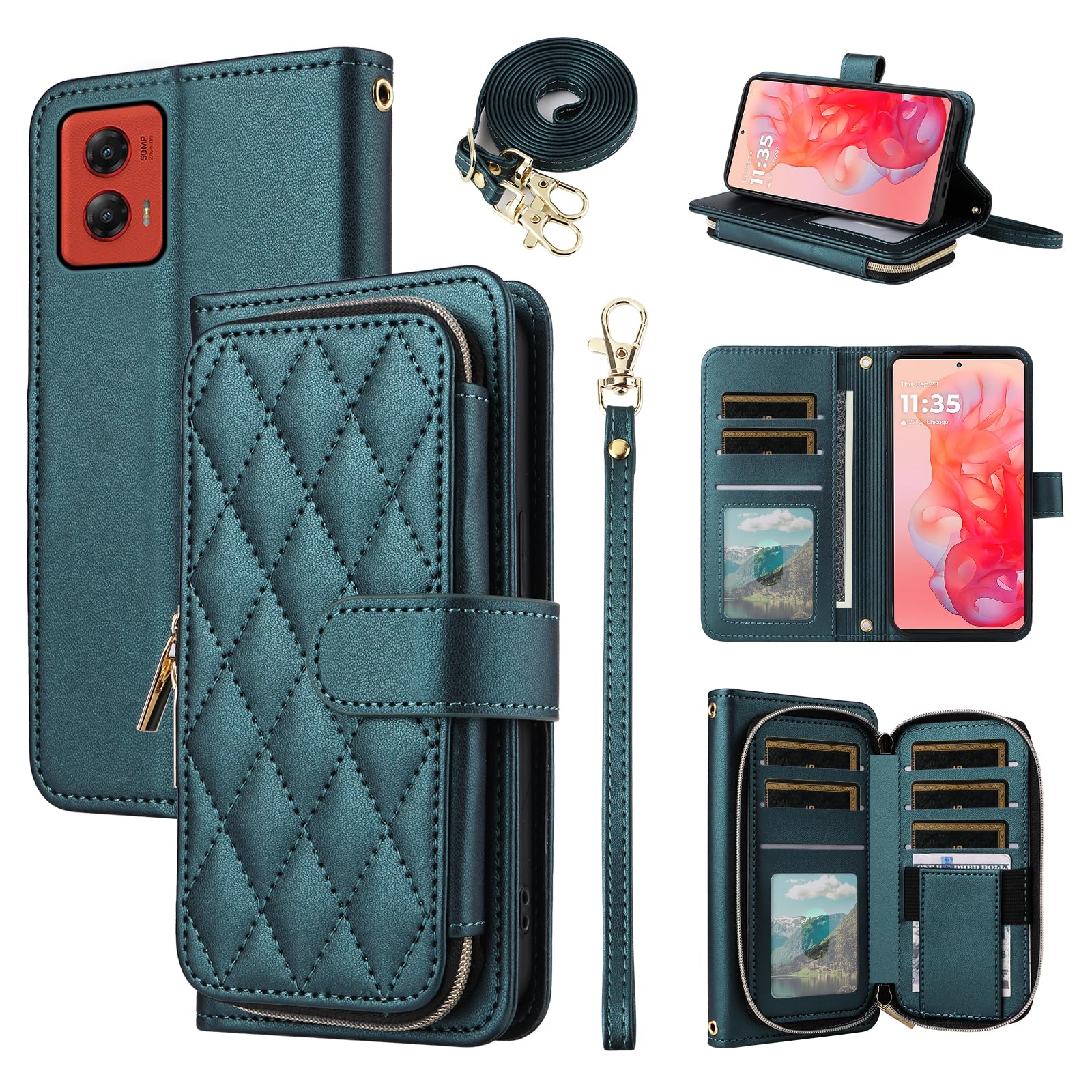 Custodia a portafoglio per Motorola Moto G Stylus 5G 2024 da donna | Ragazze, cinturino da polso/tracolla, slot per schede, borsa con cerniera Argyle, custodia per cellulare a scacchi in pelle
