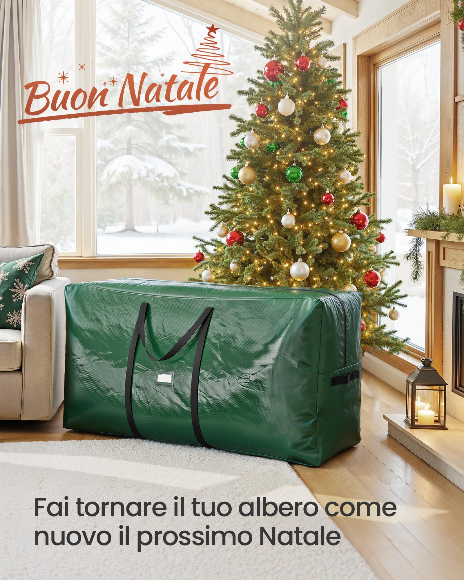 SONGMICS Borsa per Albero di Natale, Custodia per Albero Smontabile fino a 274 cm, Cuciture Interne Rinforzate, Maniglie Lunghe, con Cerniera, PE, Verde RXS006C01