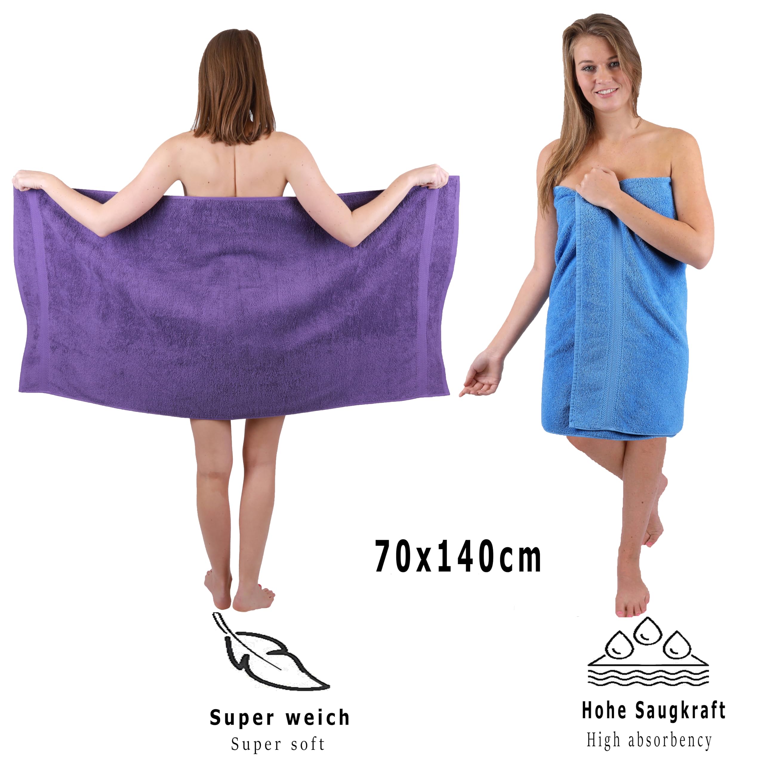 Betz Juego de 10 Toallas Classic 100% algodón 2 Toallas de baño 4 Toallas 2 Toallas de Mano 2 Toallas Cara de Color Morado y Azul Claro