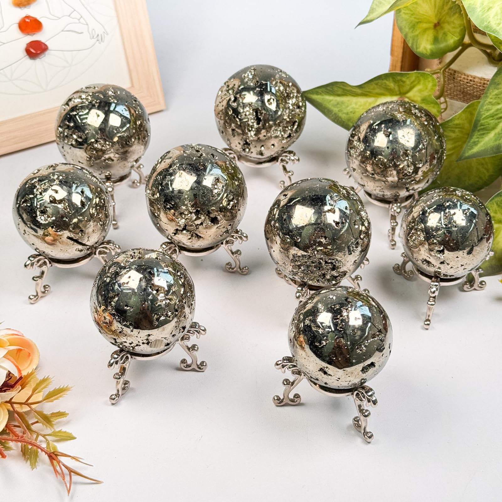 Sfera di pirite naturale, statuetta/scultura in cristallo per il Feng Shui | Sfera di quarzo, meditazione, Reiki, guarigione con cristalli, decorazione domestica