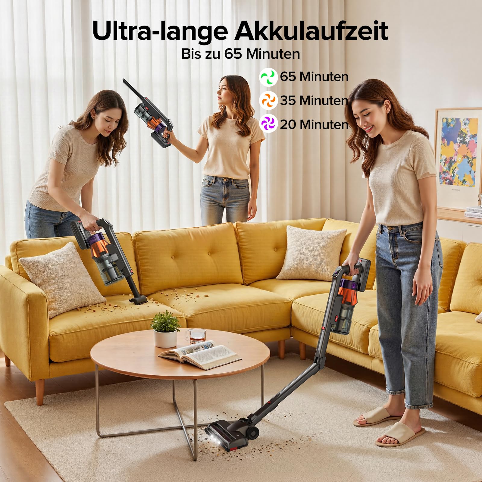 Lubluelu G30 Akku Staubsauger kabellos 55 kPa, 650 W bürstenloser Motor, selbststehend & faltbar, bis zu 65 Min. Laufzeit, mit Ladestation, 7-stufiges Filtersystem, für Tierhaare, Hartböden & Teppiche