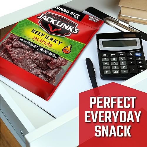 Miniatura 4 de Jack Link's Carne seca de ternera, jalapeño, aperitivo de carne picante, hecho con un toque de jalapeños y chiles rojos, 0.35 onzas de proteína, 80