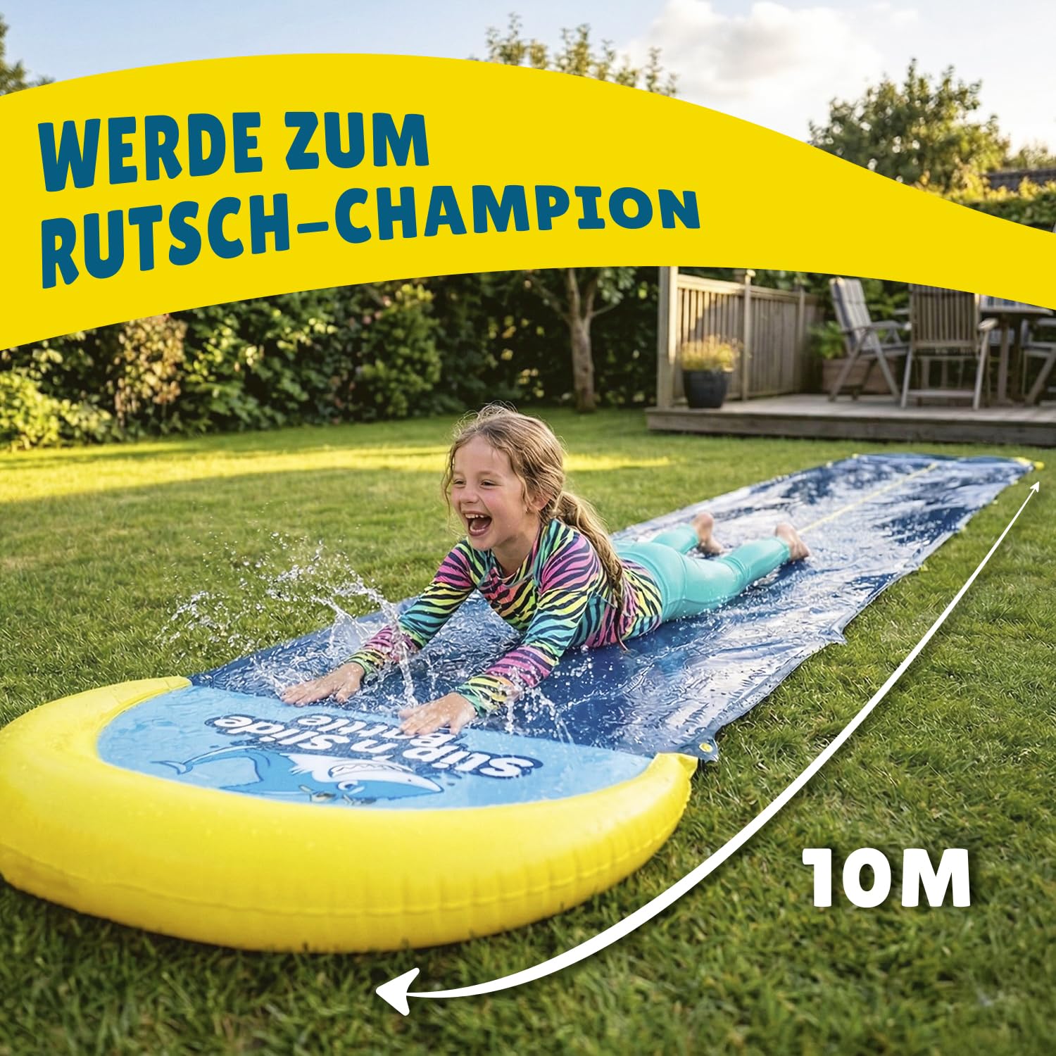 VentriBattle Zweibahn-Rutschmatte Anschließbarer Wasserschlauch 10 Meter PVC Slip'n Slide