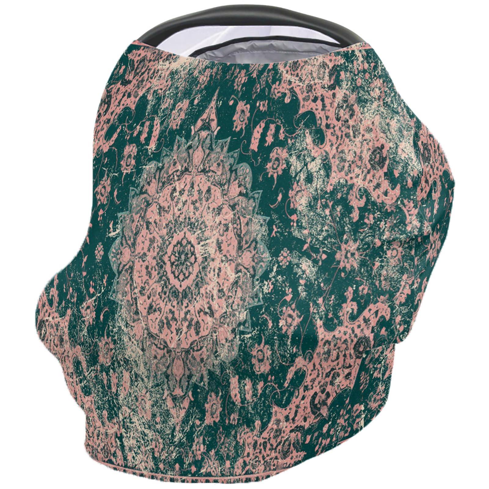Nursing Cover for Breastfeeding Scarf, Pink Green Flower Textured Oriental Baby Car Covers Super Soft Multi Use for Canopy Shopping Cart Cover Blanket Stroller Cover