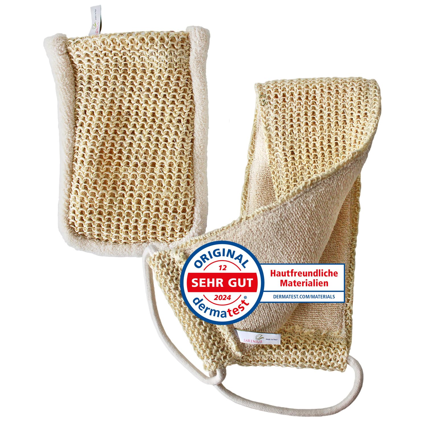 Sisal Set in Bio-Qualität. Massagegurt & Peelinghandschuh für Massagen | Für Nassmassagen & Trockenmassagen geeignet. Peeling mit Rückenschrubber & Massagehandschuh. Für Wellness & Pflege