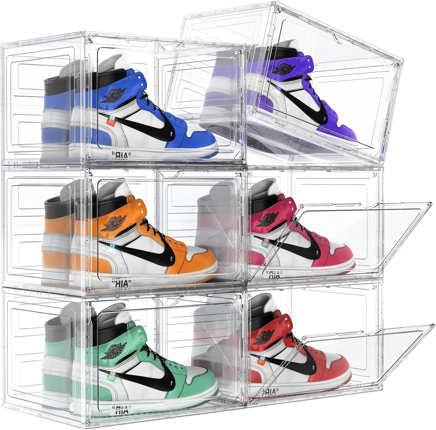 TMOHRA Storage Shoes Box,6 Pack Side open Shoe Storage Boxes, Clear Plastic Shoe Organizer for Closet, Easy Assembly, Stackable Foldable Shoe Containers for Display Sneakers Boots