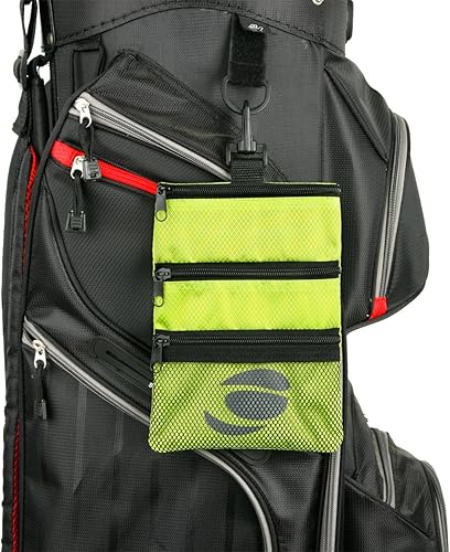 Vista 26 de Orlimar Bolsa de accesorios de golf desmontable, 3 bolsillos con cremallera para objetos de valor y accesorios de golf, se engancha a tu bolsa