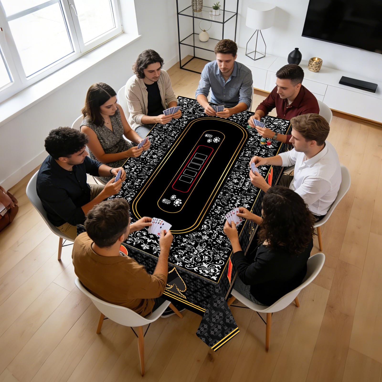 Nepnuser Chemin de table de casino en lin Las Vegas - Décoration de fête sur le thème de la soirée de poker, fête d'anniversaire, salle à manger