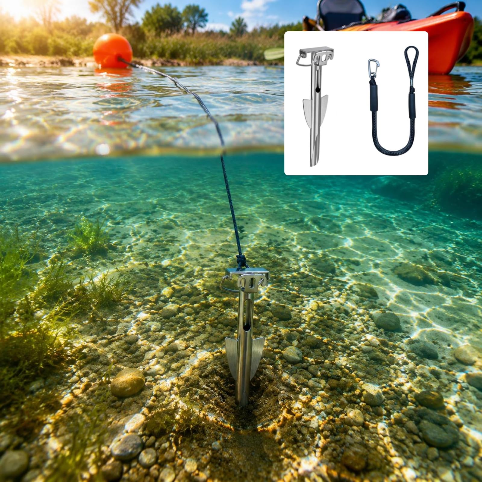 Ancora da Spiaggia Acciaio Inossidabile da Sabbia per Barca Ancoraggio Portatile Maneggevole Resistente All’acqua Adatta, Ancora Da Spiaggia 43 11.5 4cm + Cima D Ormeggio