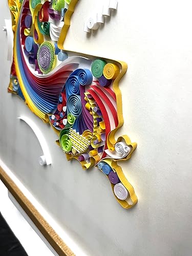 Miniatura 7 de Quilled Louisiana Map v4 (Handmade) - 16"x20"x1" unfinished hard wood glass frame