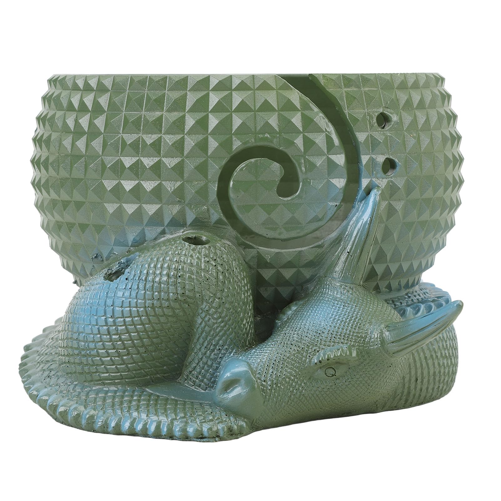 Bol de rangement en fil tricot et crochet porte-fils dragon vert