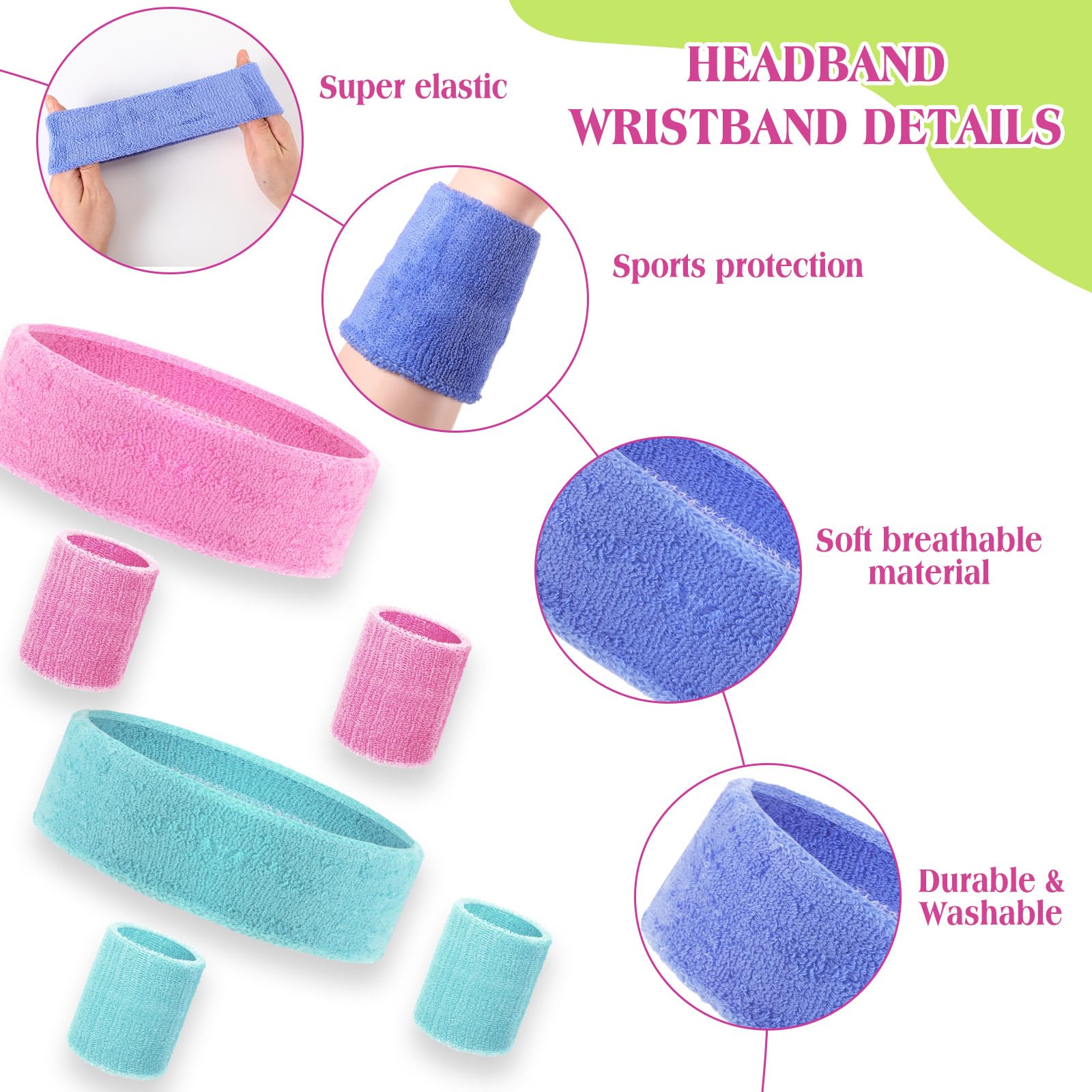 Set di 72 fasce per il sudore fluo anni '80, include 24 fasce sportive e 48 braccialetti per il sudore, per donna e uomo