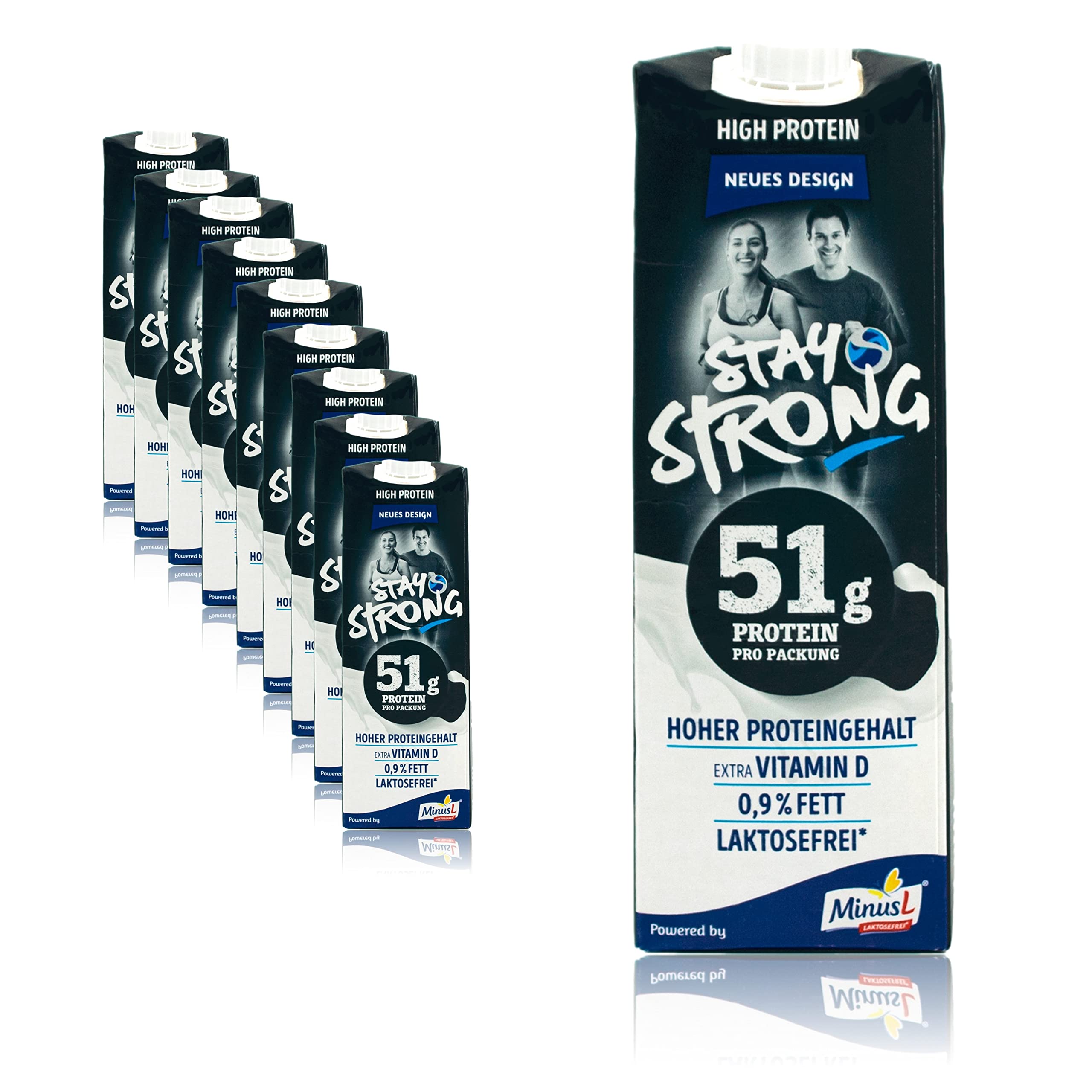 MinusL - 10er Pack Laktosefreie fettarme Protein H-Milch 0,9 % Fett á 1 Liter - Proteinmilch Milch laktosefrei und fettarm für Menschen mit Laktose- Intoleranz (Voller Genuss)