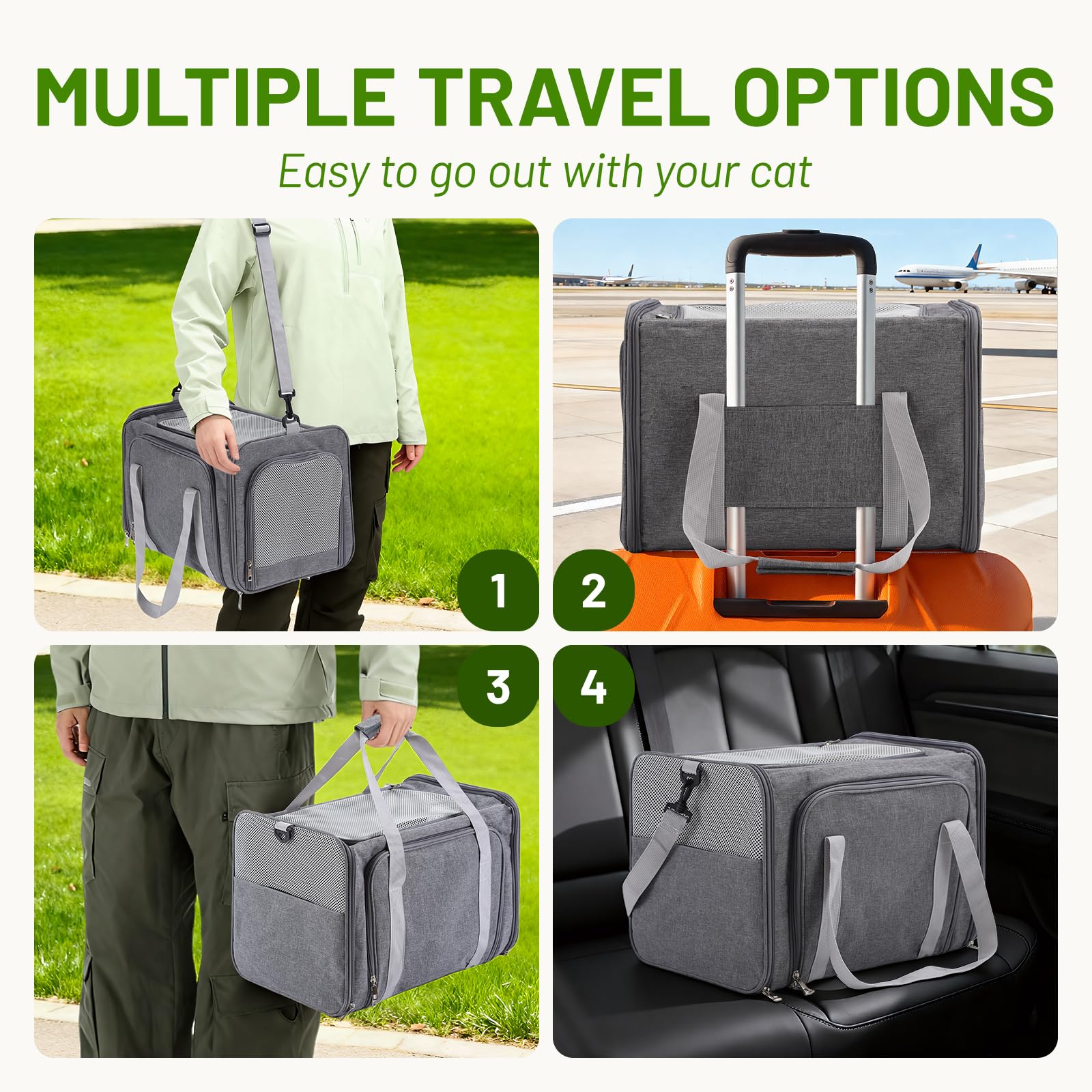 Cat Carrier, Expandable Pet Travel Carrier, Airline Approved Soft Sided Cat Travel Bag with Safety Belt，Adjustable Carry Handle & Shoulder Strap, Portable Cat Bag for Small Pet Dog Kittens - image 7