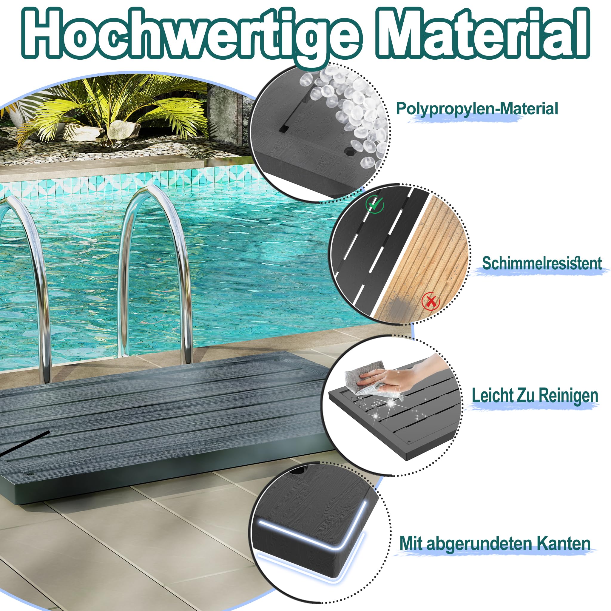 CCLIFE Vloerelement WPC voor zonnedouche, tuindouche, antislip, 105,5 x 59,5 x 2 cm, voor zwembadladder of zwembad