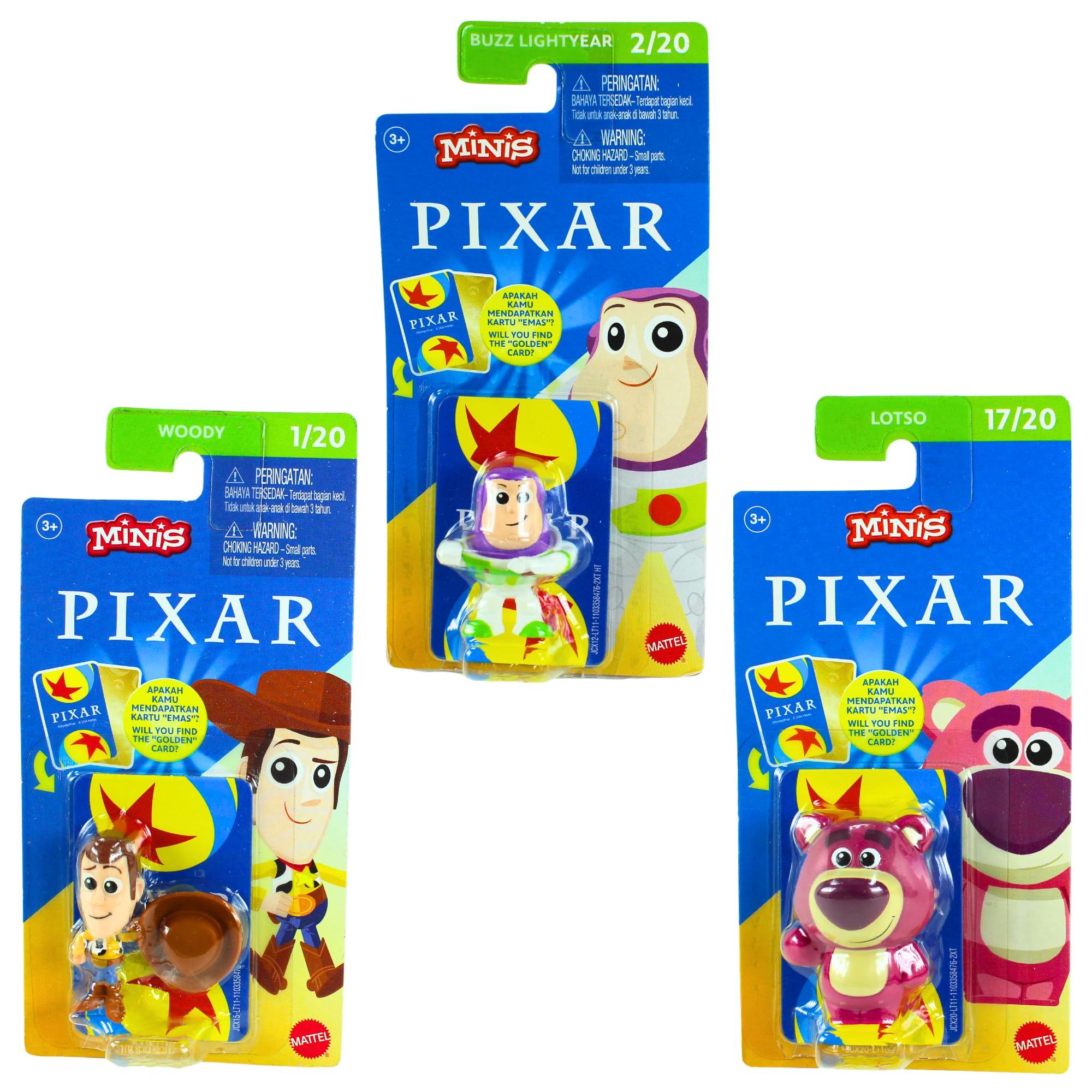 Disney Pixar Mini's 2.5" 6cm Collectible Character Play Figures Toy Story, Incredibles & Monsters Inc - (Toy Story 3 Pack)