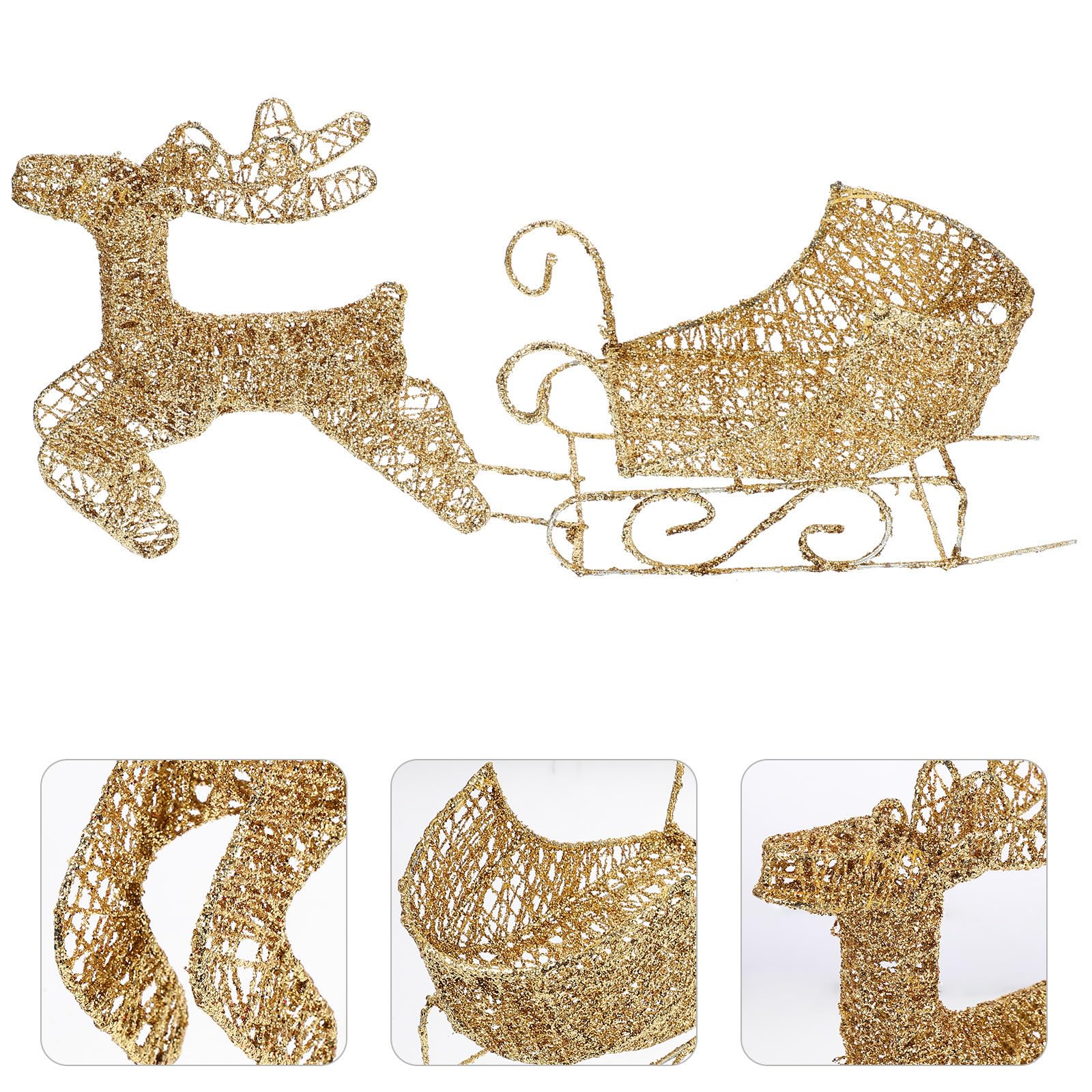 Amosfun 2 Juegos Adornos navideños de Alces figuritas de Renos y trineos Trineo de Mesa Navidad decoración Adornos navideños para Autos Adorno Decorativo Coche Trineo Decorativo Planchar