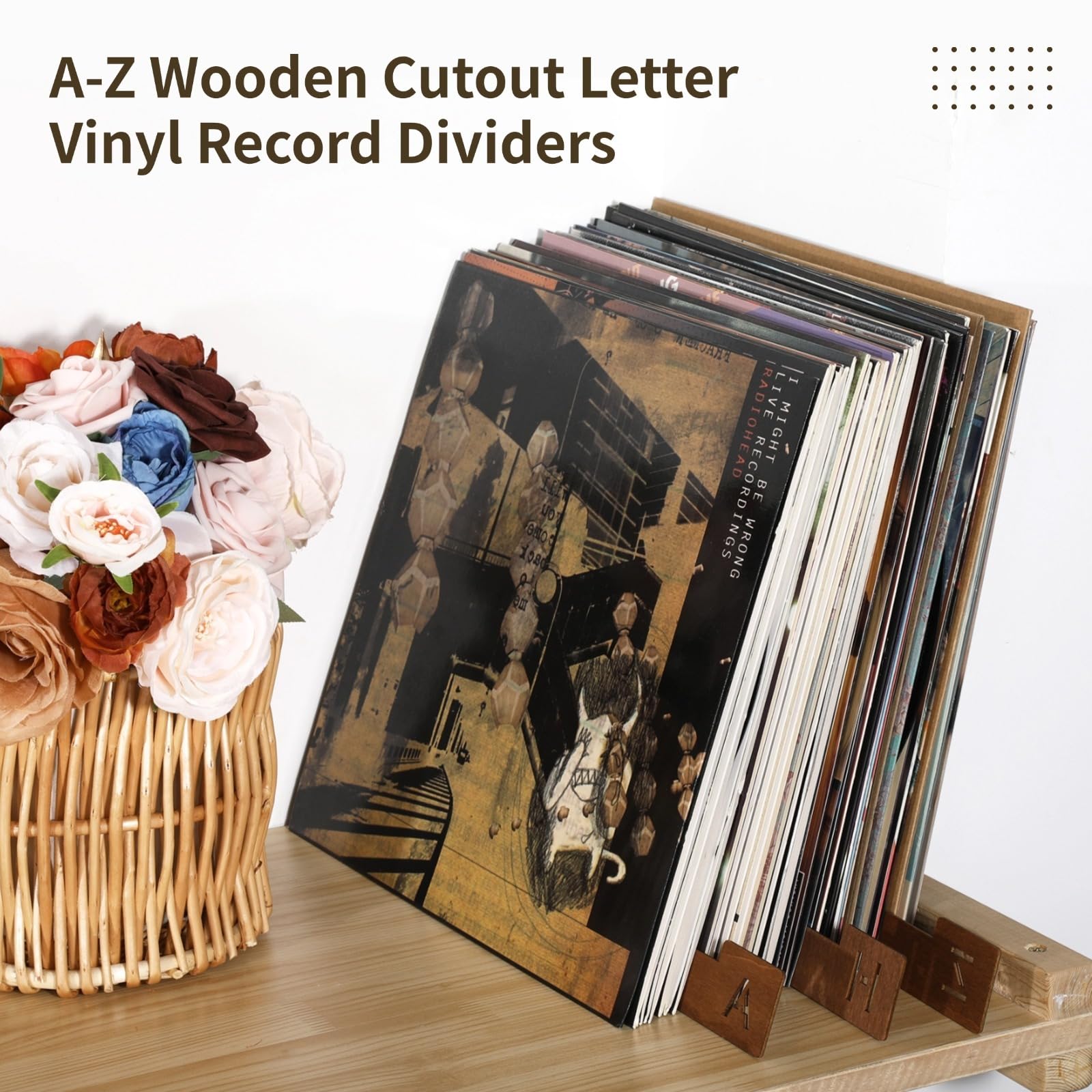 26 separatori per dischi in vinile dell'alfabeto dalla A alla Z, in legno, separatori dell'alfabeto per album, CD, DVD, supporti e librerie