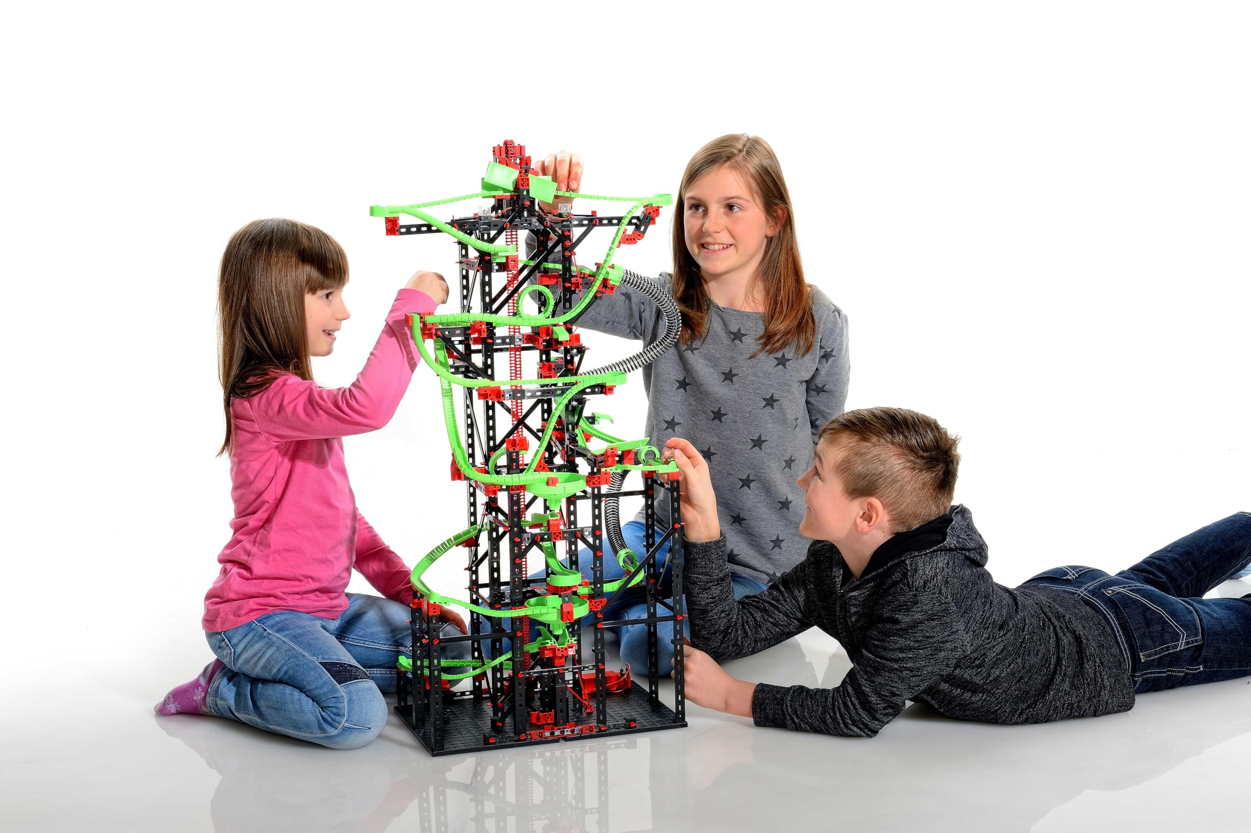 fischertechnik 544619 Kugelbahn Dynamic XXL – Murmelbahn, Bausatz für Kinder ab 9 Jahren, Lernspielzeug mit Motor, Looping und Rainbow-LEDs, grün