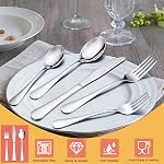 LIANYU 53-Piece Set plat de couverts avec couteaux à steak et ustensiles de service, en acier inoxydable Silverware Service pour 8, Ensemble d'Utensile de Manger pour le mariage à la maison, Lave-vaisselle Coffre-fort, Miroir fini