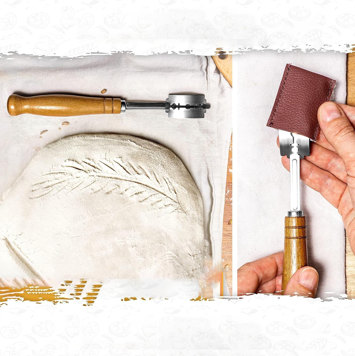 Couteau à Pain Acier Inoxydable avec Lames et Pinceau Silicone pour Boulangerie