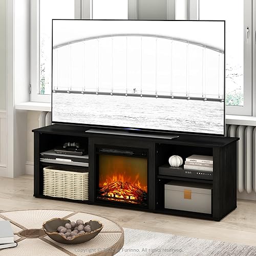 Miniatura 2 de Furinno Soporte clásico de TV de 70 pulgadas con chimenea, americano
