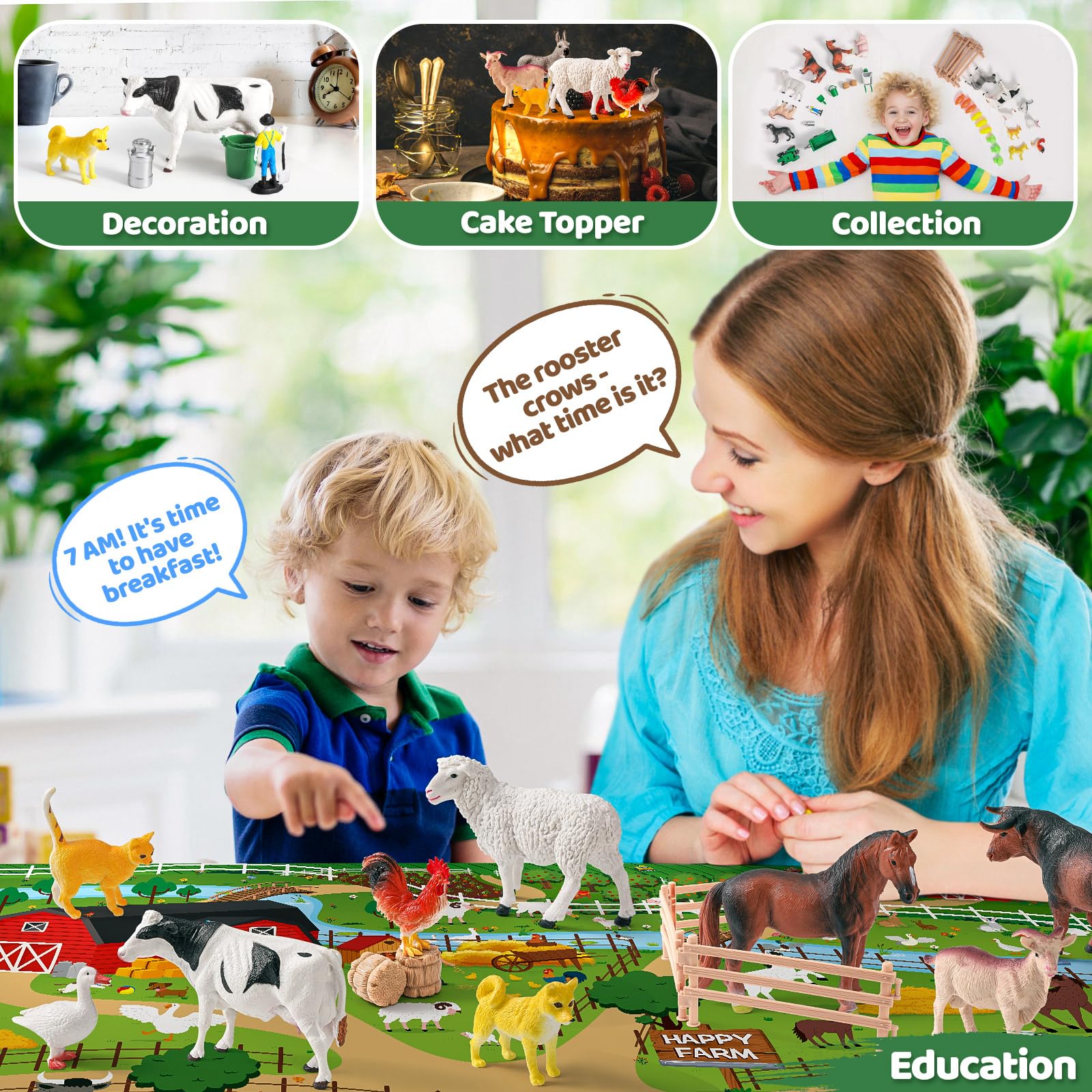 KNASON Animales Granja Juguete con Grande Tapete Juego 120x80cm,38 Pieza Animales de Juguete con Jumbo Figuras Animal,Tractor Juguetes y Granja Apero,Educativo Juguetes para Niños 3 4 5 6 Años