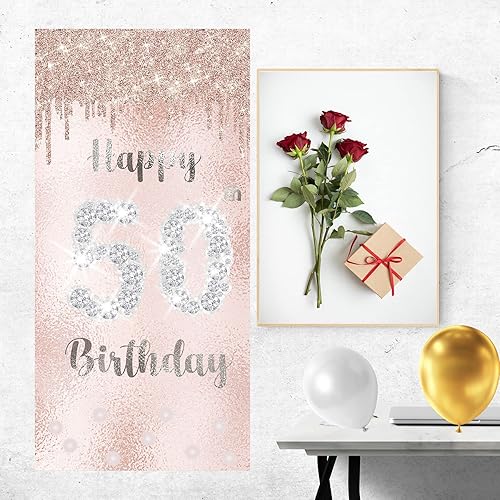Miniatura 5 de Decoraciones de cumpleaños número 50 para mujer, regalos de cumpleaños 50, pancarta de puerta 50 y fabulosa banda y tiara para mujer, diamantes con