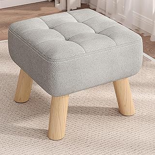 [OceanMap] オットマン 足置き台 グレー スツール 30*30*34cm 木製の脚付き 小さい 四角 カバー取り外し可能 高反発スポンジクッション 座り心地 通気性 滑り止め 洗える 腰掛け ソファスツール 布製スツール リビング 玄関 寝室適用 一人掛け