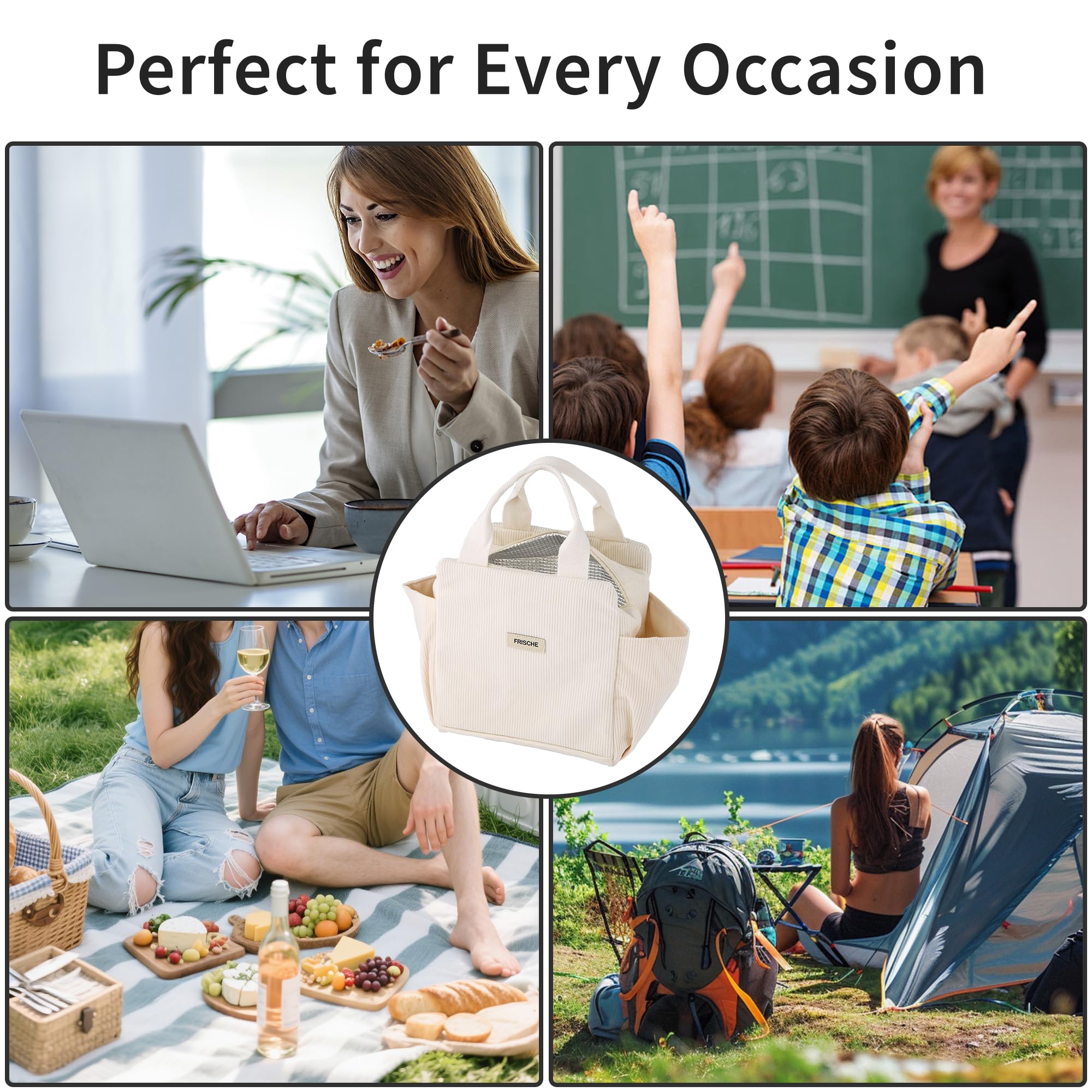 Torba chłodząca, 12 l, mała torba izolacyjna ze sztruksu, z folią aluminiową wewnątrz, wodoszczelna, odporna na zabrudzenia, łatwa w pielęgnacji, z kieszeniami bocznymi, do pracy, szkoły, na