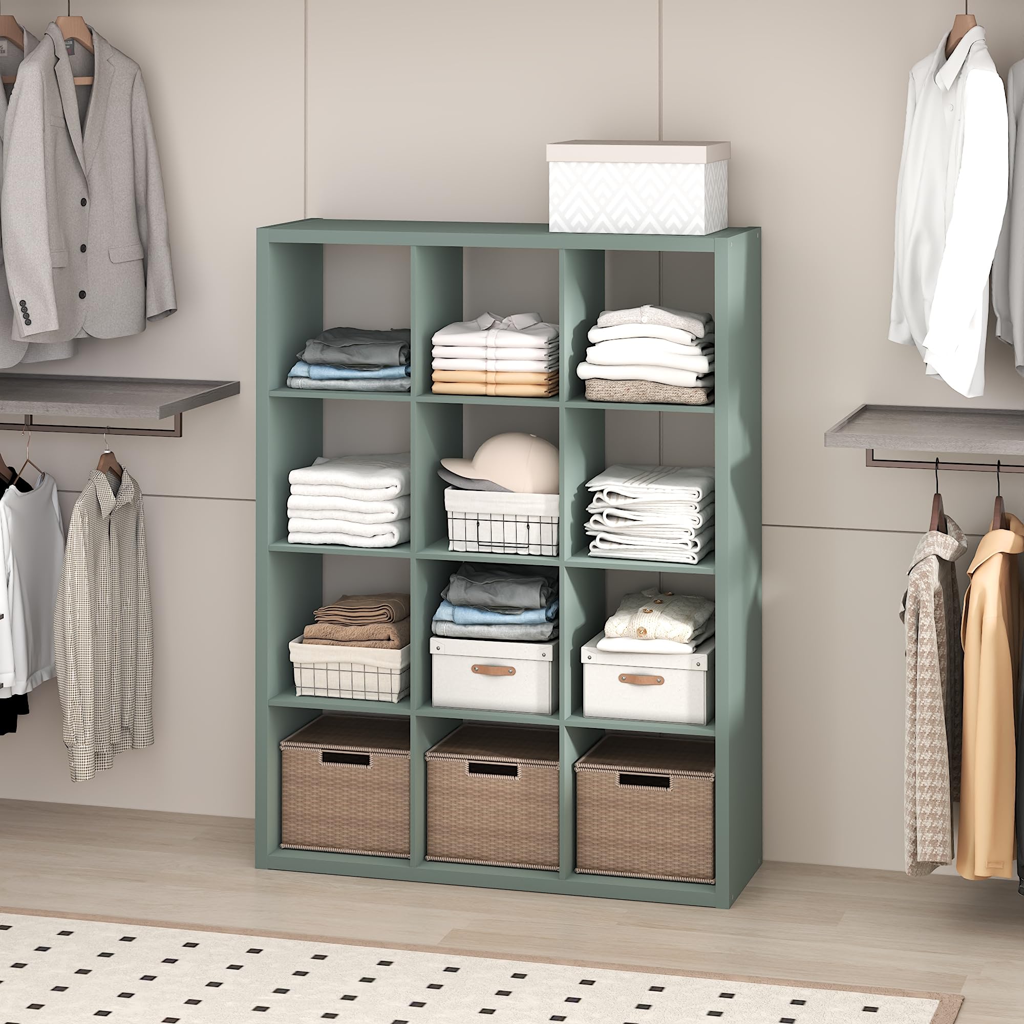 Furinno Cubic Extra Thick 12-Cube Closet Organizers and Storage, Sage Green