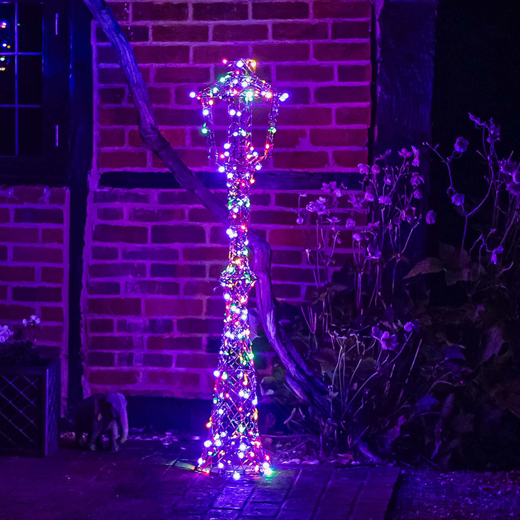 Christmas Light Up Brown Weave Lamp Post 1.5m with 170 Warm White/Multi LED's